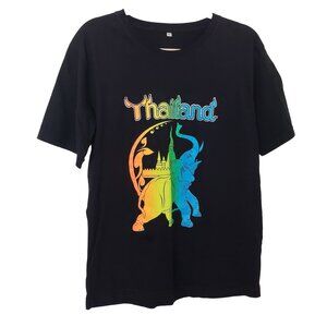 Thailand Good Idea TV T-Shirt Black Unisex Large Colorful Elephant Design